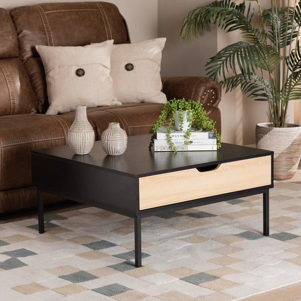 Baxton Studio Haben Modern & Contemporary Two-Tone Oak Brown and Black Finished Wood Coffee Table 206-12482